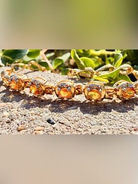 18K Gold Over Sterling Silver Orange AA Sapphire & Diamond Bracelet 7.25”